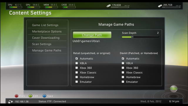 Окно настроек на Xbox 360